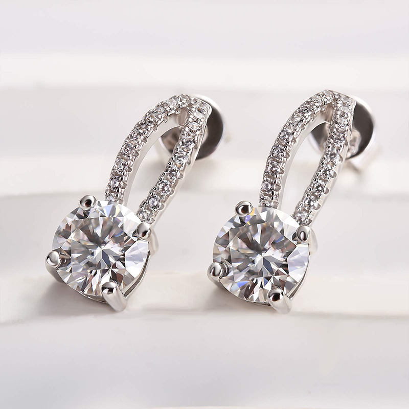 Moissanite Exclusive Round Cut Stud Earrings-Sterling Silver-lornajewelry