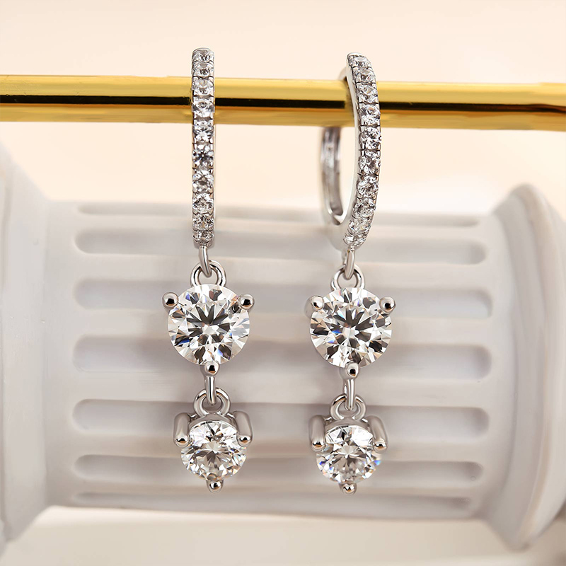 Moissanite Attractive Tassel Round Cut Earrings In Sterling Silver-Sterling Silver-lornajewelry