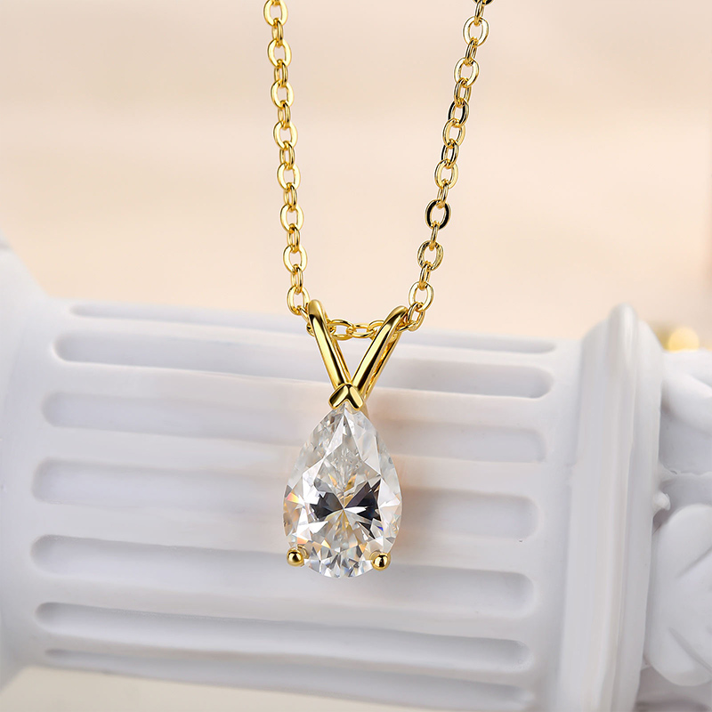 Moissanite Solitaire Pear-Cut Sterling Silver Necklace Pendant-Sterling Silver-lornajewelry