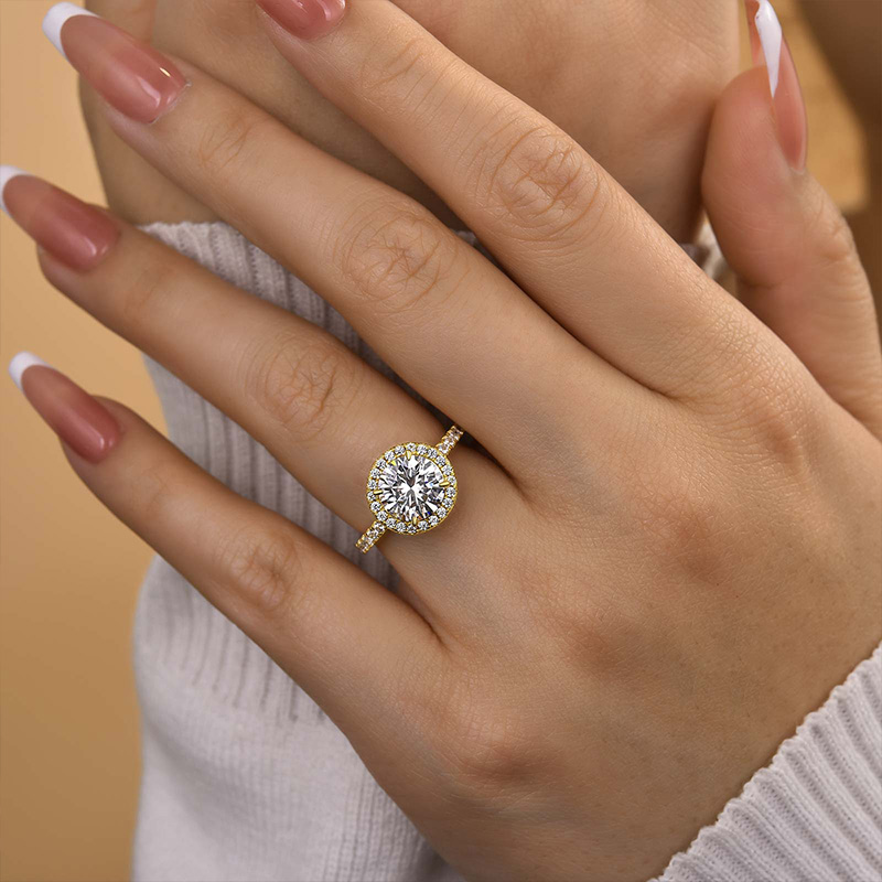 2Ct Classic Halo Round Cut Women's Engagement Ring In White Gold-Sterling Silver-lornajewelry