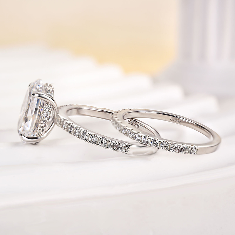 Classic Created White Sapphire Oval Cut Wedding Ring Set-Sterling Silver-lornajewelry