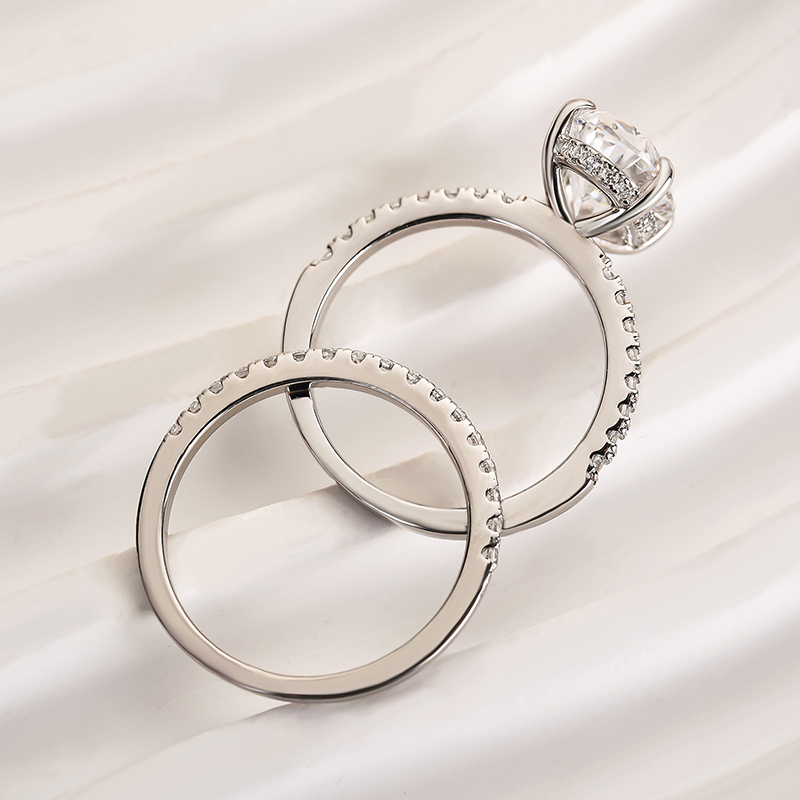 Classic Created White Sapphire Oval Cut Wedding Ring Set-Sterling Silver-lornajewelry