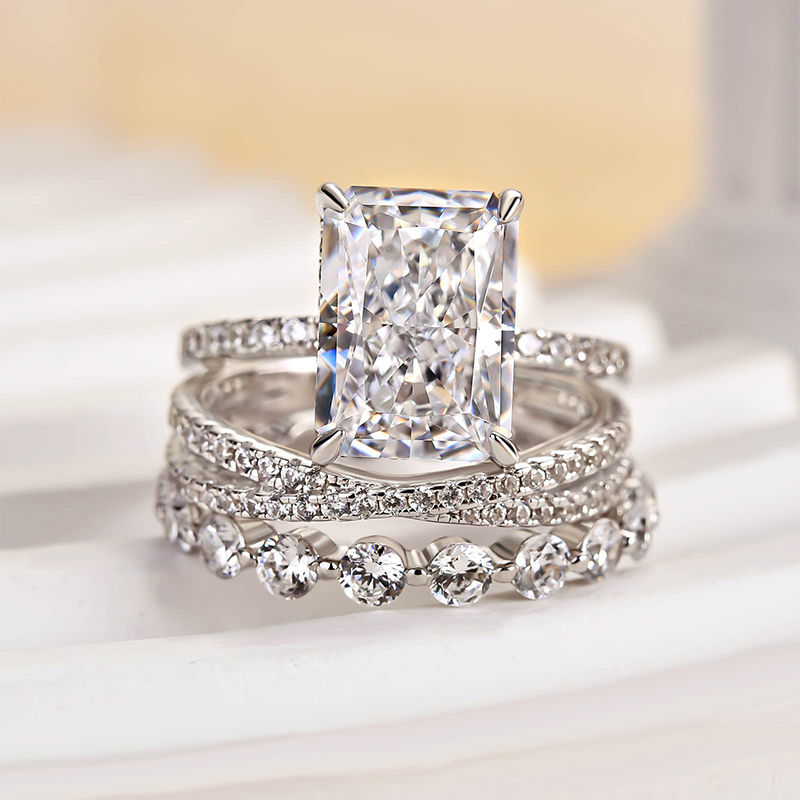Honorable Crushed Ice Radiant Cut 3PC Wedding Ring Set-Sterling Silver-lornajewelry