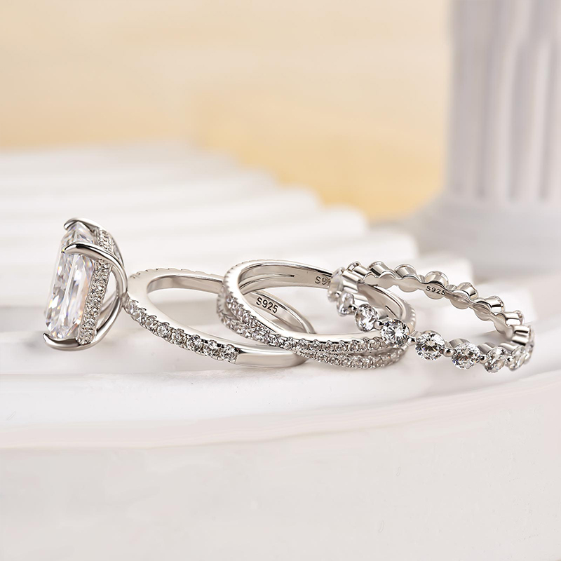 Honorable Crushed Ice Radiant Cut 3PC Wedding Ring Set-Sterling Silver-lornajewelry