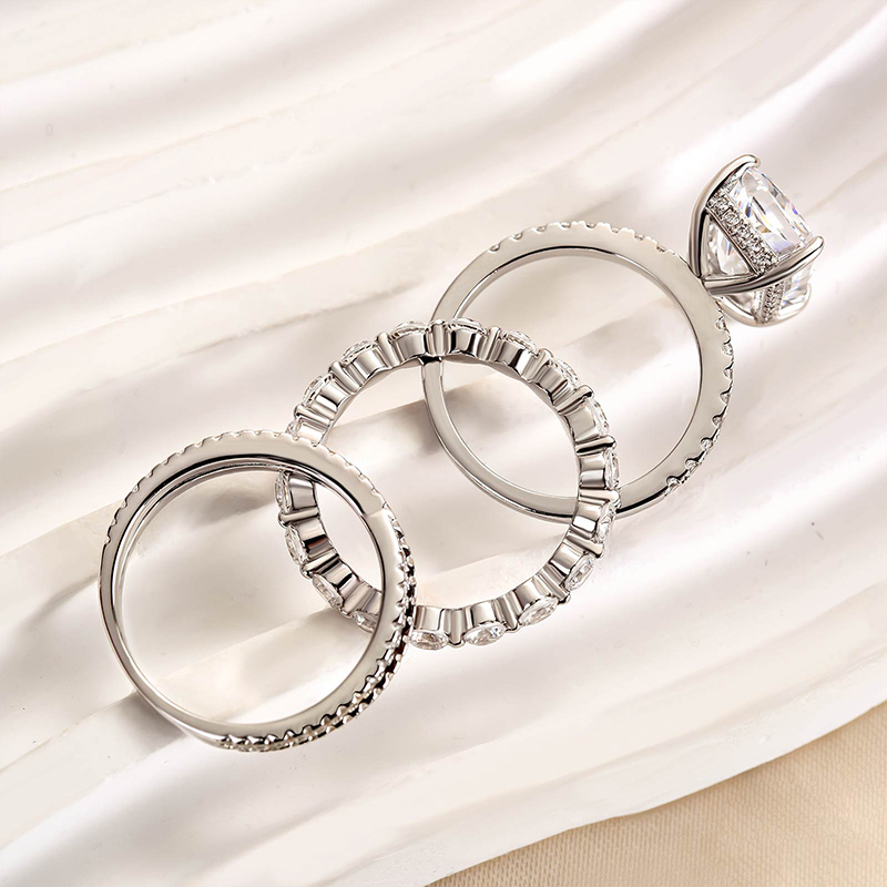 Honorable Crushed Ice Radiant Cut 3PC Wedding Ring Set-Sterling Silver-lornajewelry