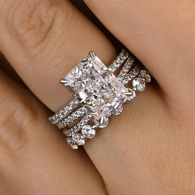 Honorable Crushed Ice Radiant Cut 3PC Wedding Ring Set-Sterling Silver-lornajewelry