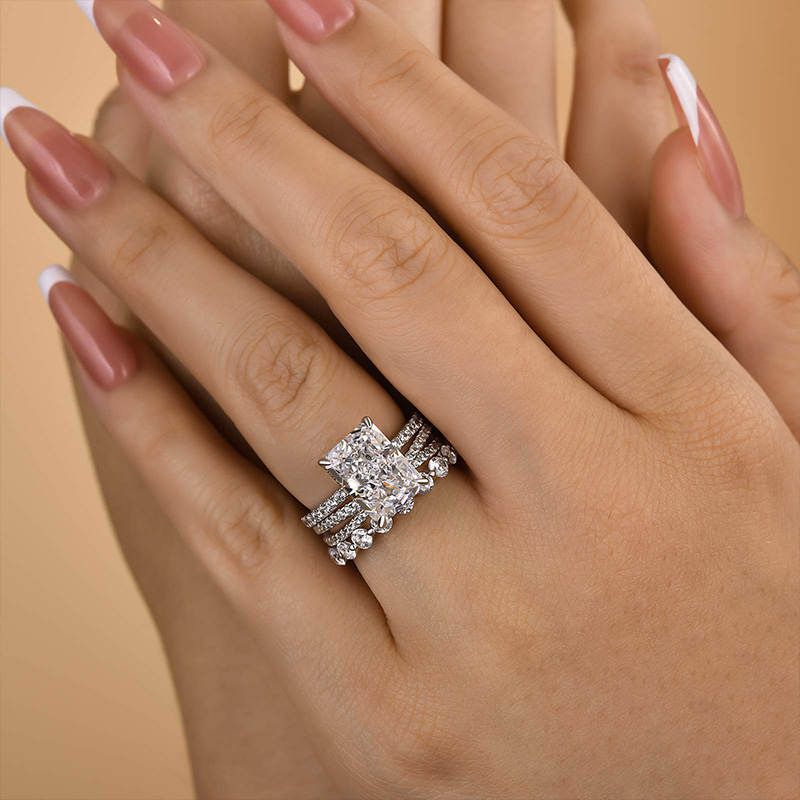 Honorable Crushed Ice Radiant Cut 3PC Wedding Ring Set-Sterling Silver-lornajewelry
