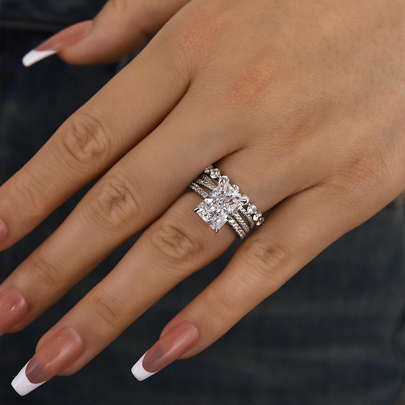 Honorable Crushed Ice Radiant Cut 3PC Wedding Ring Set-Sterling Silver-lornajewelry