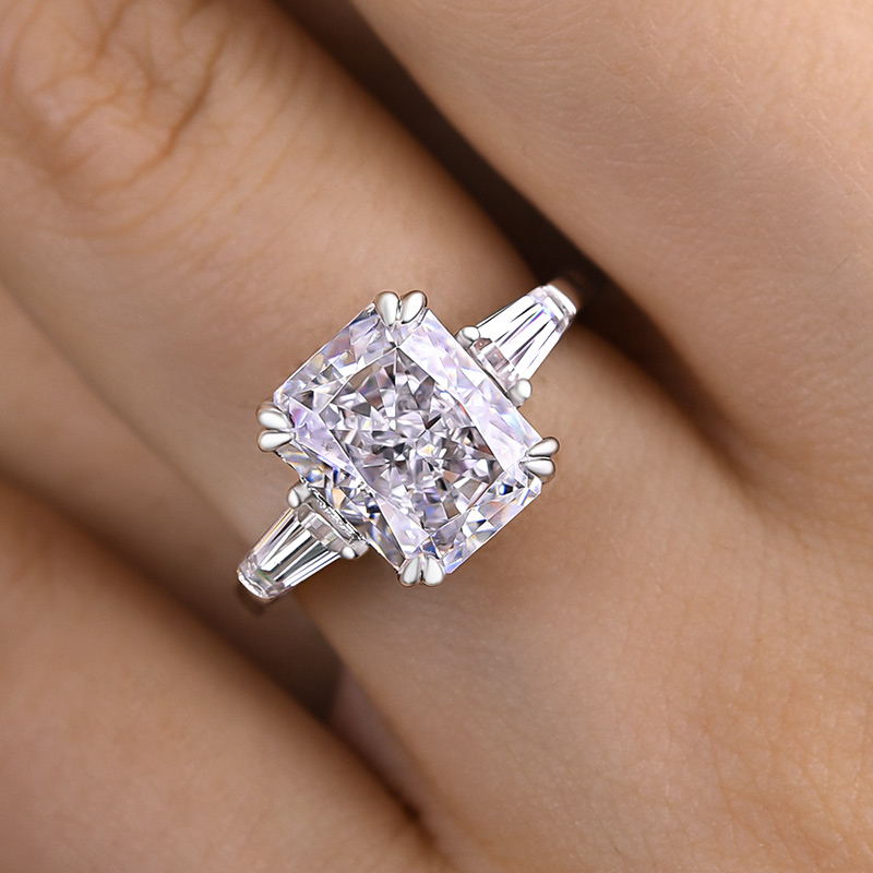 4Ct Radiant Cut Three Stone Engagement Ring In Sterling Silver-Sterling Silver-lornajewelry