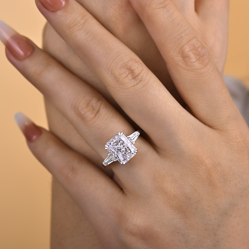 4Ct Radiant Cut Three Stone Engagement Ring In Sterling Silver-Sterling Silver-lornajewelry