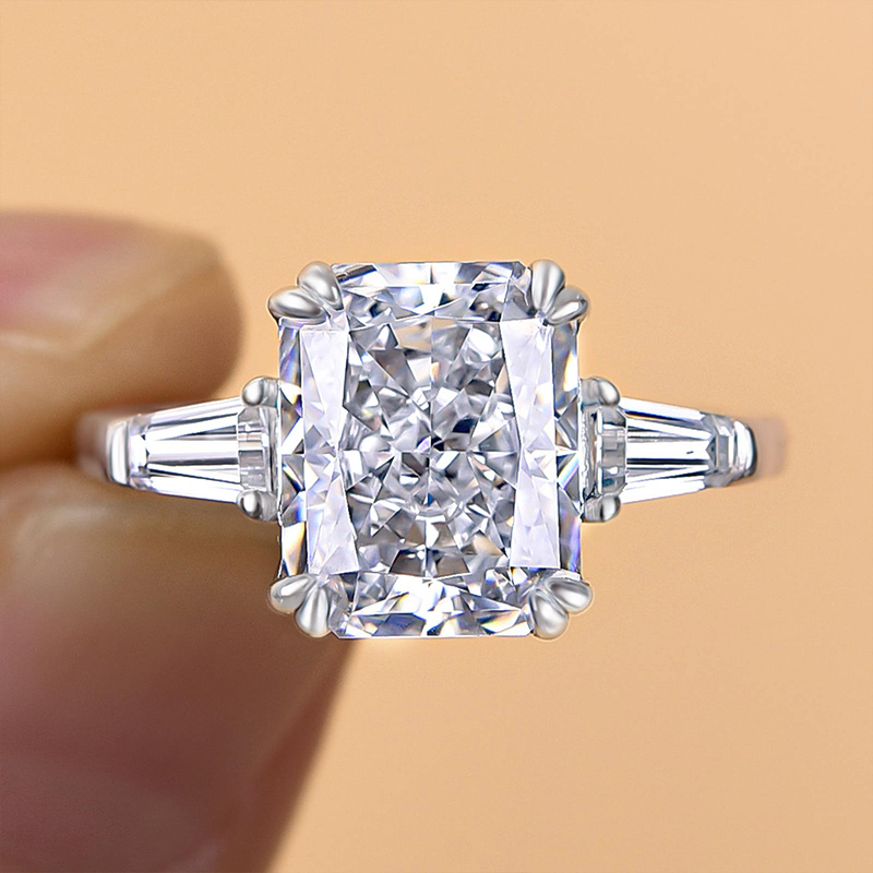 4Ct Radiant Cut Three Stone Engagement Ring In Sterling Silver-Sterling Silver-lornajewelry