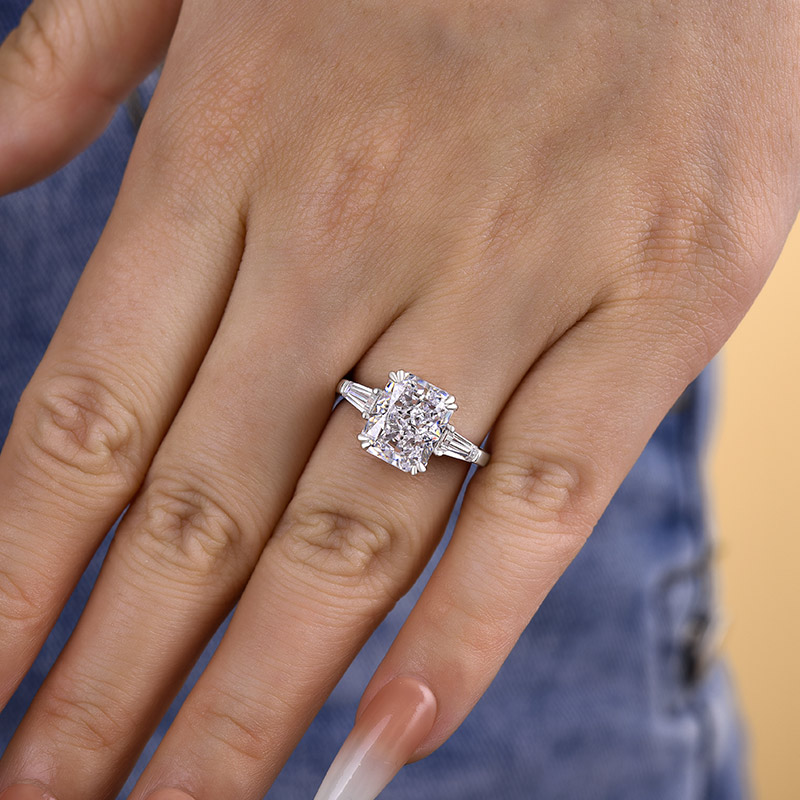 4Ct Radiant Cut Three Stone Engagement Ring In Sterling Silver-Sterling Silver-lornajewelry