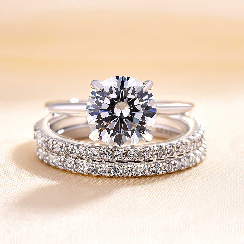 Classic Round Cut 3PC Women's Wedding Set In Sterling Silver-Sterling Silver-lornajewelry