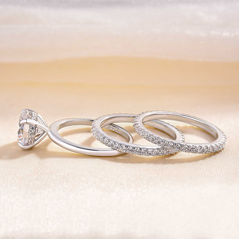 Classic Round Cut 3PC Women's Wedding Set In Sterling Silver-Sterling Silver-lornajewelry