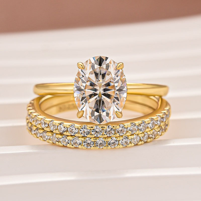 Luna Moissanite 2.0 Ct ～ 4.0 Ct Oval Cut Solitaire 3-Pc Wedding Ring Set In Sterling Silver