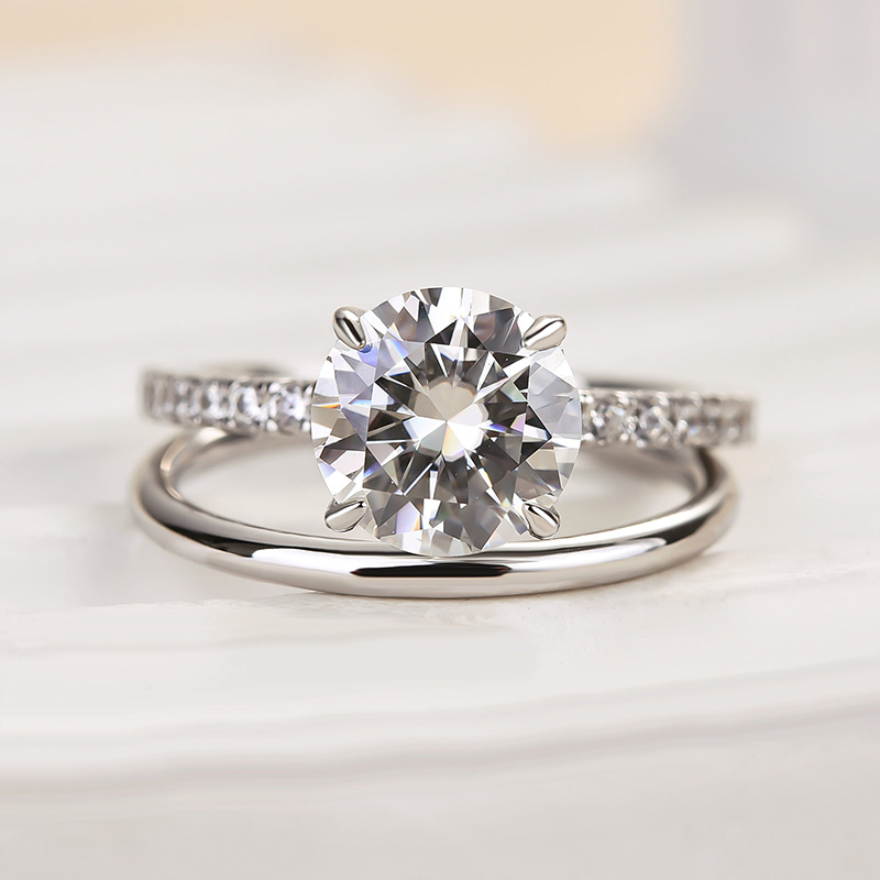 Classic Moissanite 2.0 Carat Round Cut Ring Set-Sterling Silver-lornajewelry