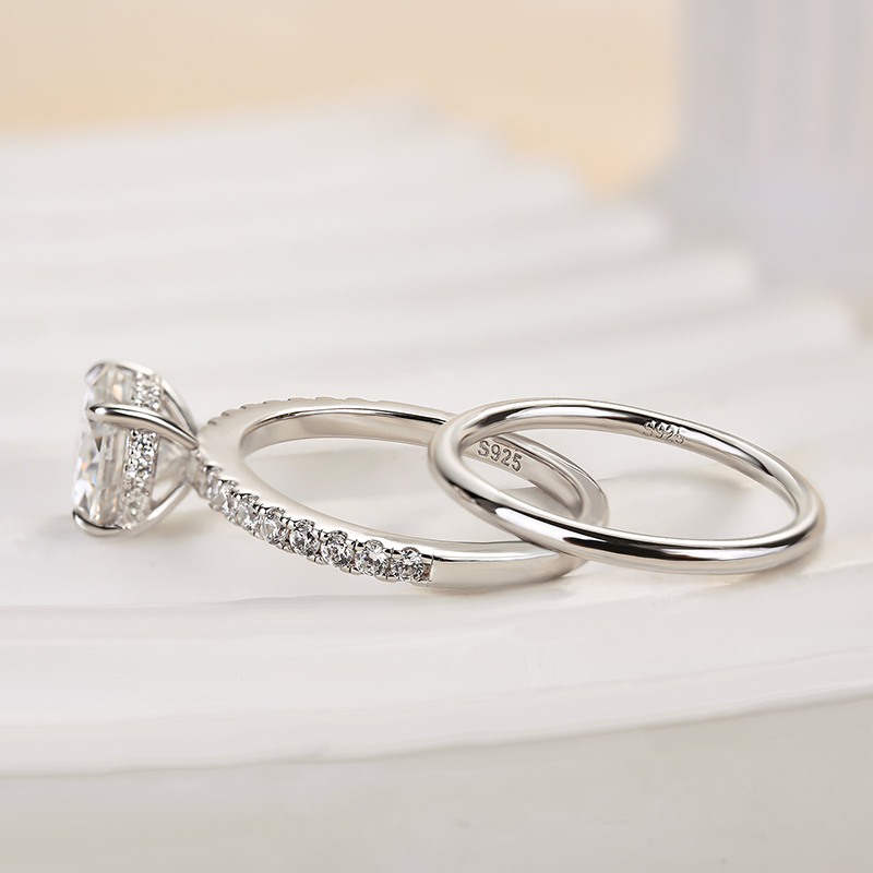 Classic Moissanite 2.0 Carat Round Cut Ring Set-Sterling Silver-lornajewelry