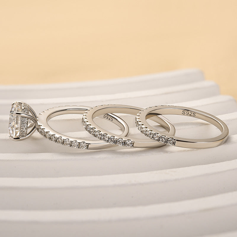 Luna Moissanite 2.0 Ct Round Cut Classic 3-Pc Wedding Ring Set In Sterling Silver