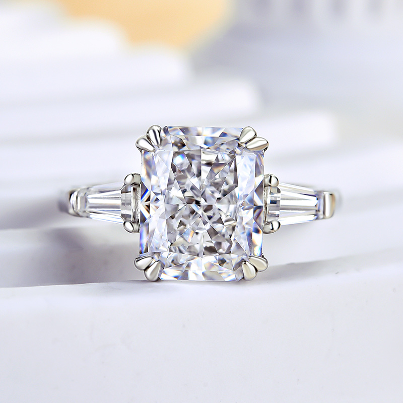4Ct Radiant Cut Three Stone Engagement Ring In Sterling Silver-Sterling Silver-lornajewelry