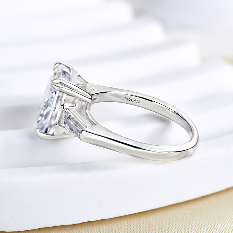 4Ct Radiant Cut Three Stone Engagement Ring In Sterling Silver-Sterling Silver-lornajewelry