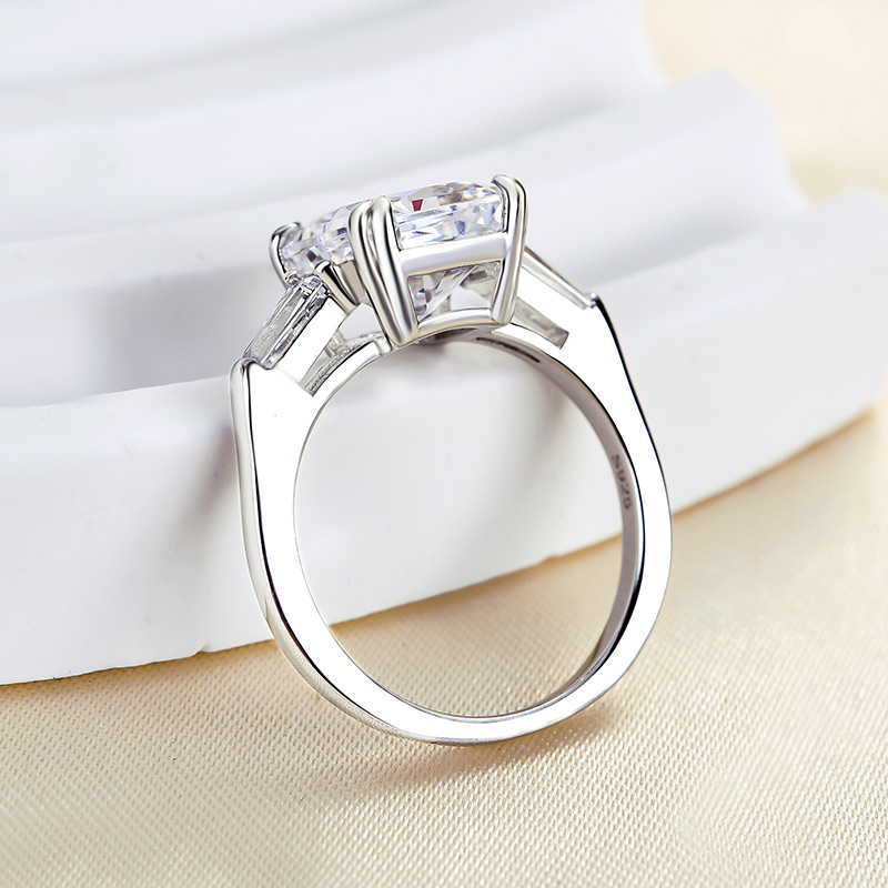 4Ct Radiant Cut Three Stone Engagement Ring In Sterling Silver-Sterling Silver-lornajewelry
