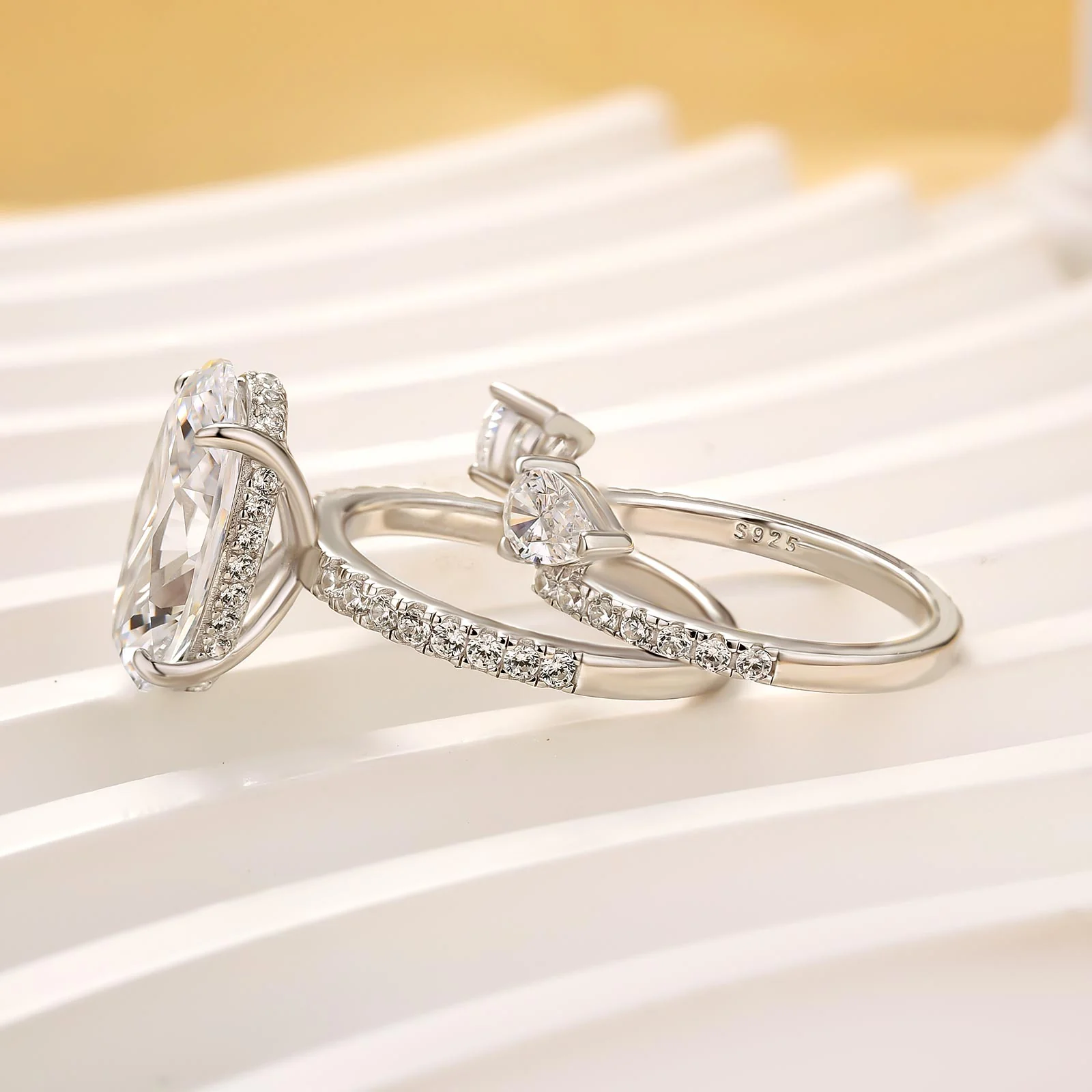 4Ct Oval Cut Unique Insert Wedding Ring Set For Women In Sterling Silver
