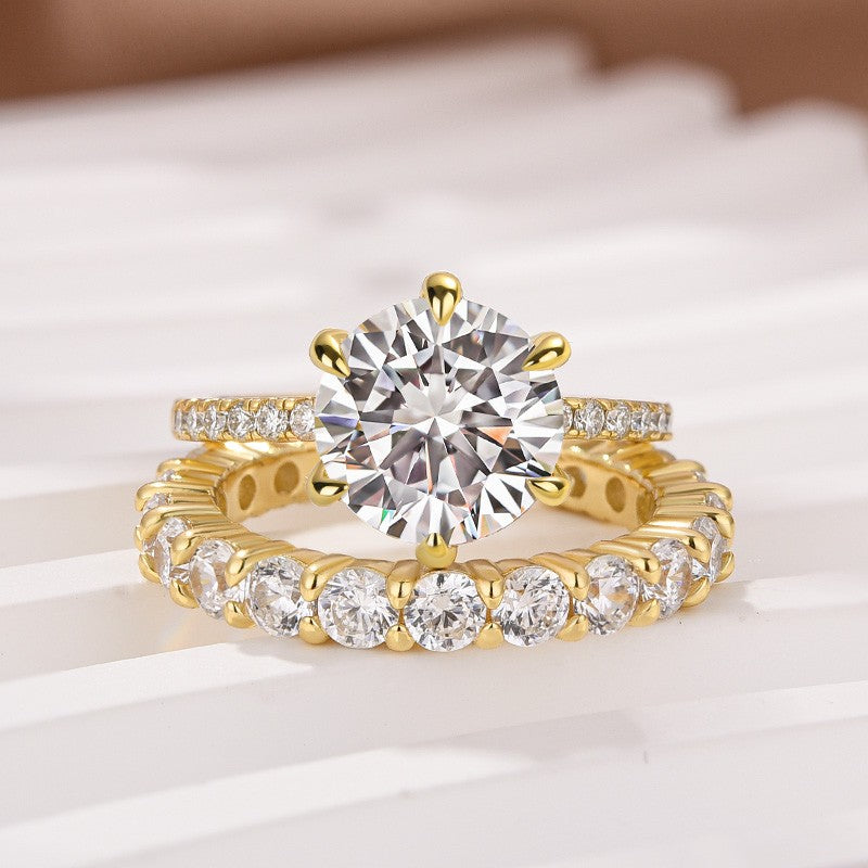 Luna Moissanite 2.0 Ct Round Cut 2-Pc Wedding Ring Set In Sterling Silver