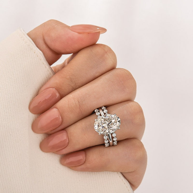 Luna Moissanite 4.0 Ct Oval Cut Solitaire 3-Pc Wedding Ring Set In Sterling Silver