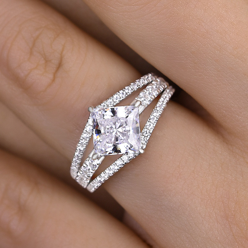 2Ct Moissanite Special Princess Cut Engagement Ring-Sterling Silver-lornajewelry