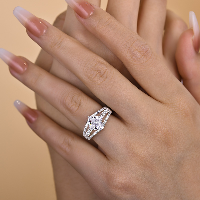 2Ct Moissanite Special Princess Cut Engagement Ring-Sterling Silver-lornajewelry