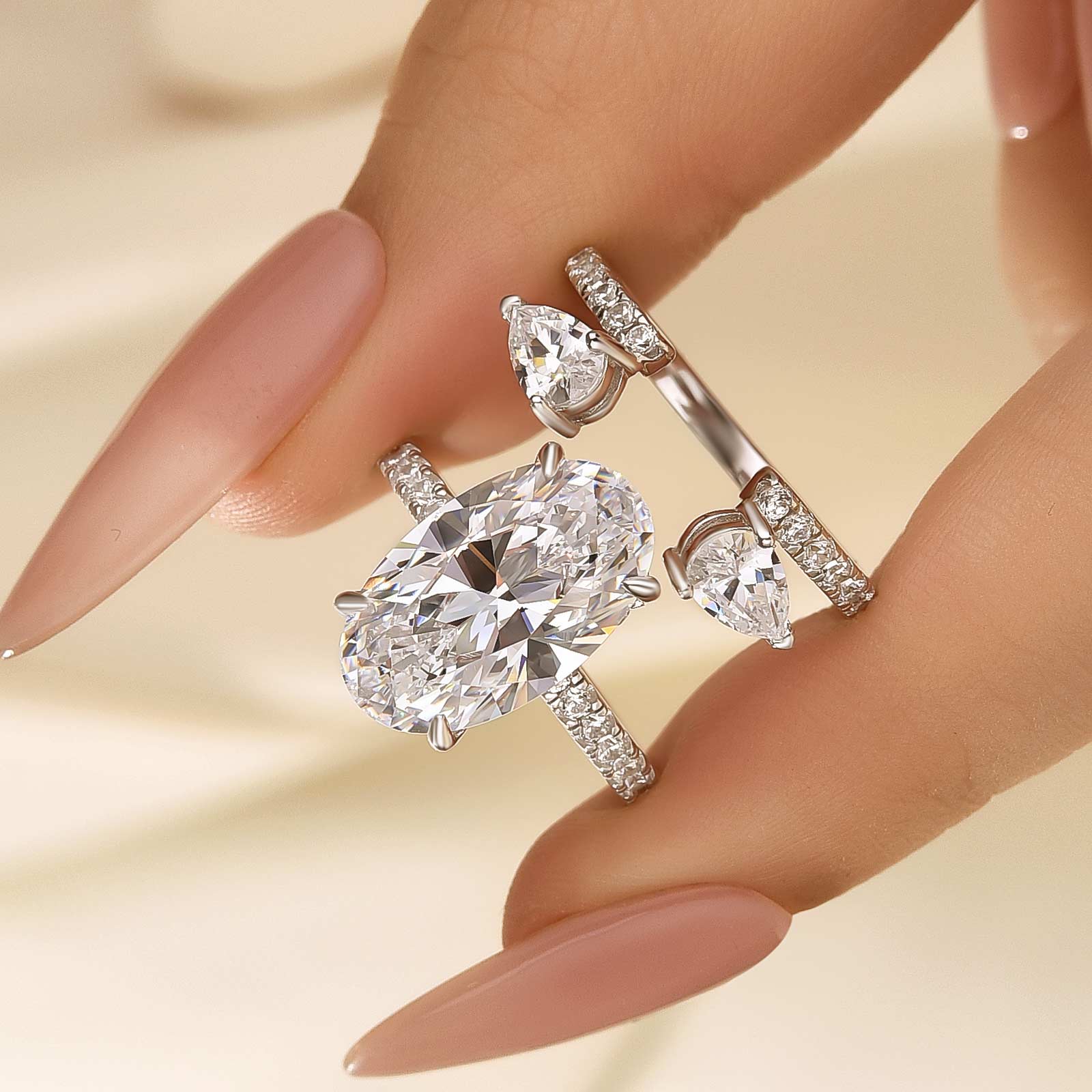 4Ct Oval Cut Unique Insert Wedding Ring Set For Women In Sterling Silver