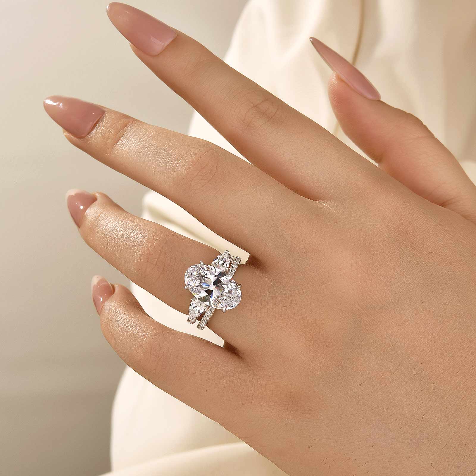 4Ct Oval Cut Unique Insert Wedding Ring Set For Women In Sterling Silver
