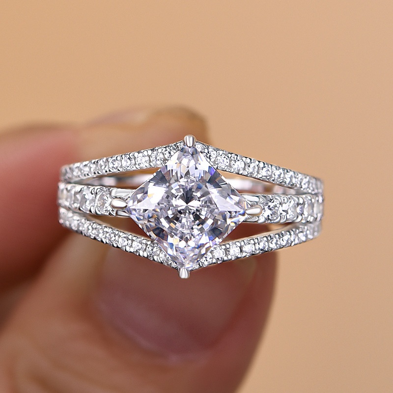 2Ct Moissanite Special Princess Cut Engagement Ring-Sterling Silver-lornajewelry