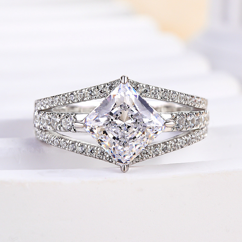 2Ct Moissanite Special Princess Cut Engagement Ring-Sterling Silver-lornajewelry