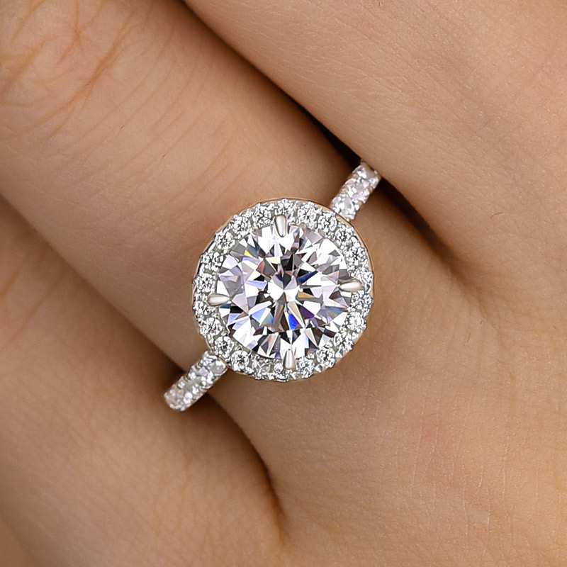 2Ct Classic Halo Round Cut Women's Engagement Ring In White Gold-Sterling Silver-lornajewelry