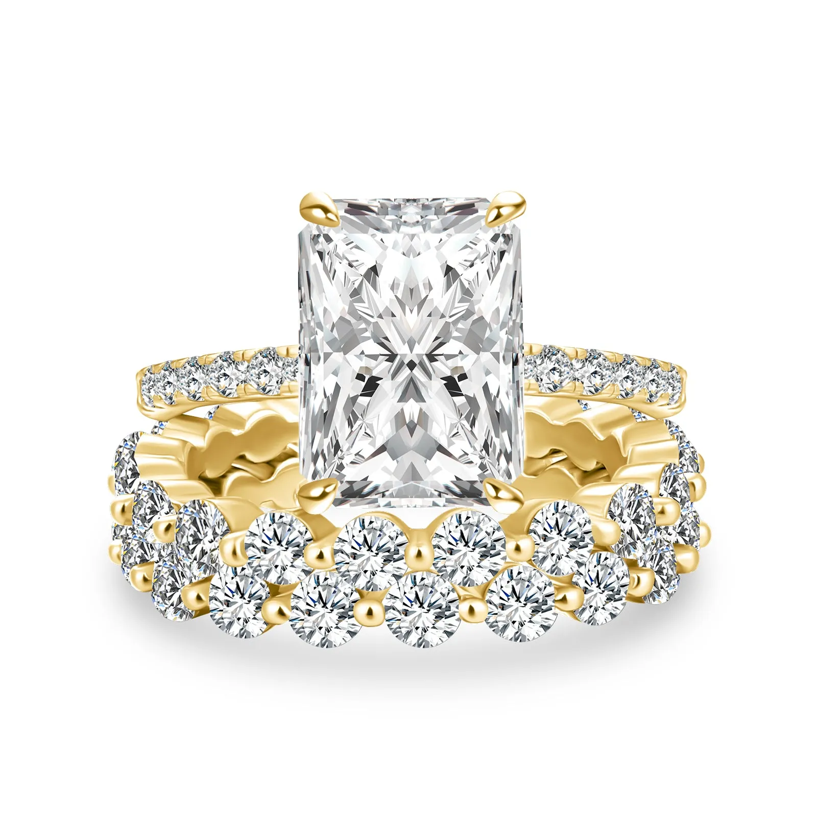 Luna Moissanite 4.0 Ct Radiant Cut 3-Pc Wedding Ring Set In Sterling Silver