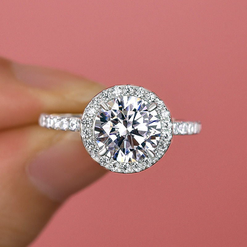 2Ct Classic Halo Round Cut Women's Engagement Ring In White Gold-Sterling Silver-lornajewelry