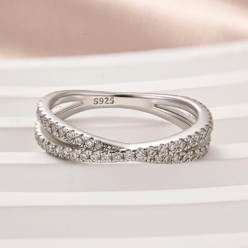 Luna Moissanite Round Cut Classic X Criss Cross Half Eternity Wedding Band In Sterling Silver