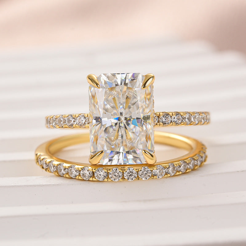 Luna Moissanite 2.0 Ct ～ 4.0 Ct Radiant Cut Classic 2-Pc Wedding Ring Set In Sterling Silver
