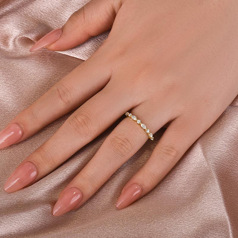 Luna Moissanite Marquise & Round Half Eternity Wedding Band In Sterling Silver
