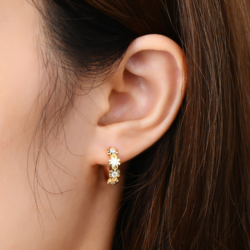 Moissanite Daisy Flower Earrings-Sterling Silver-lornajewelry