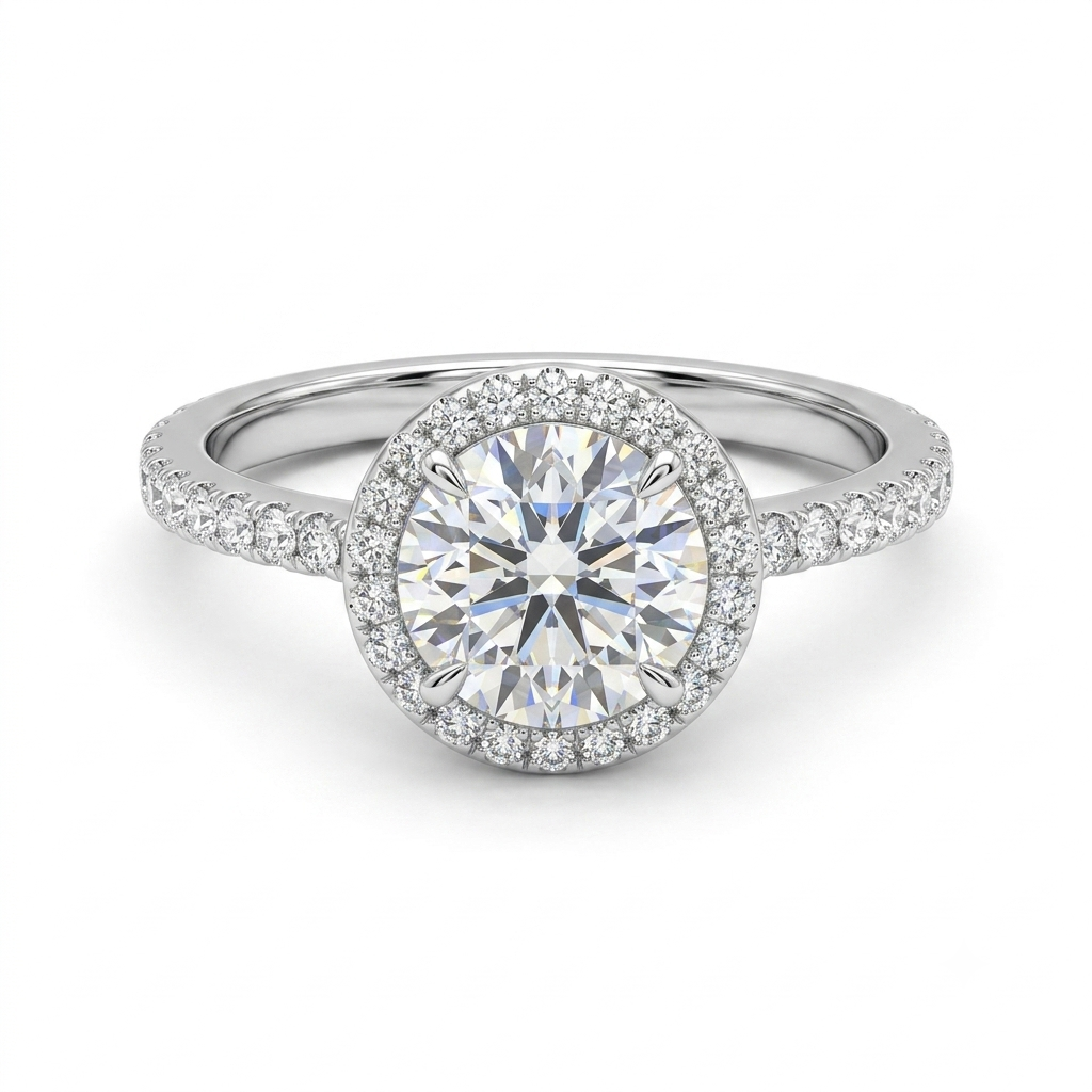 1-5Ct Classic Halo Round Cut Women's Engagement Ring In White Gold