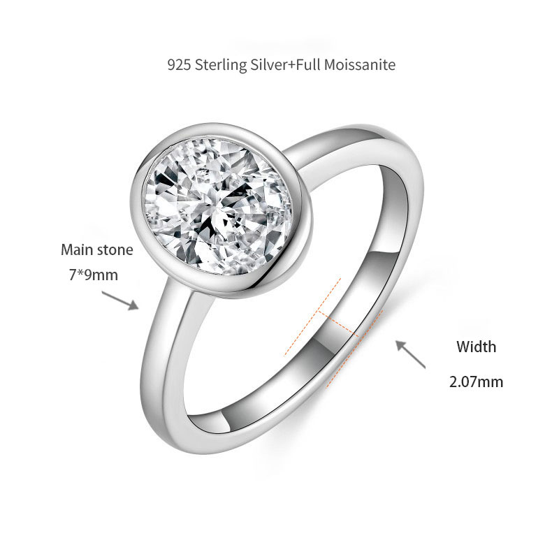 2Ct Moissanite Oval Cut Solitaire Bezel Sterling Silver Engagement Ring