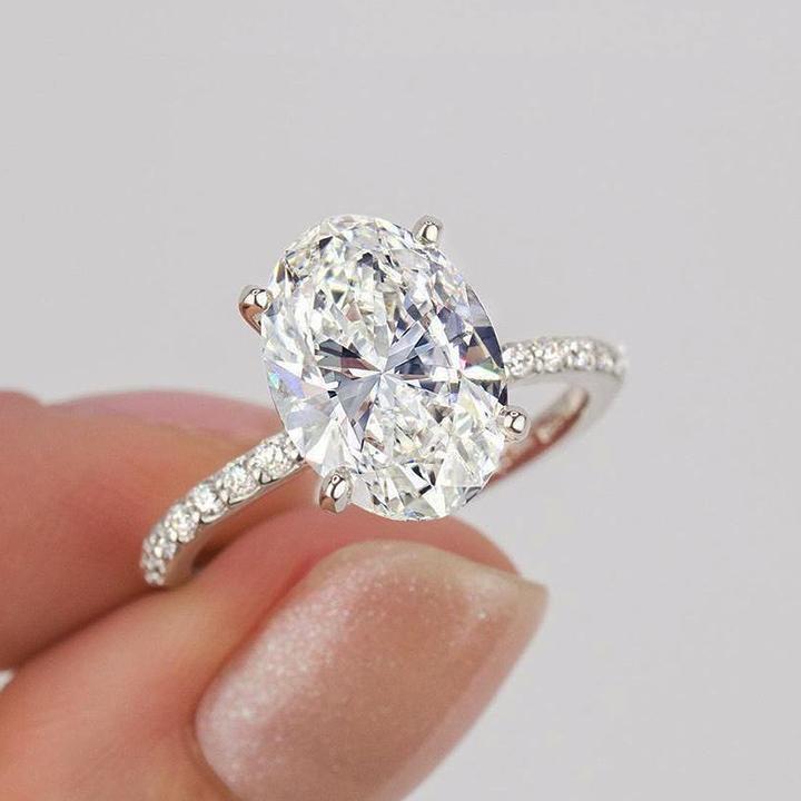 4Ct Classic Oval Cut  Engagement Ring In Sterling Silver-Sterling Silver-lornajewelry