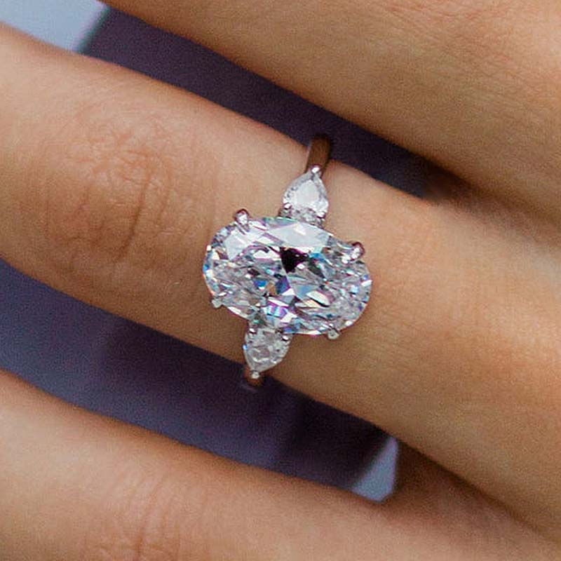 3.5Ct Noble Oval Cut Three Stone Engagement Ring-Sterling Silver-lornajewelry