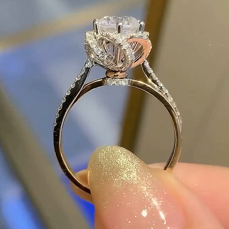 1Ct Moissanite Twist Flower Design Engagement Ring-Sterling Silver-lornajewelry