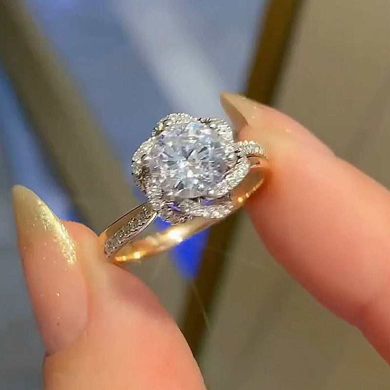 1Ct Moissanite Twist Flower Design Engagement Ring-Sterling Silver-lornajewelry