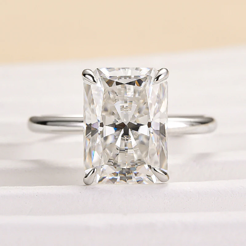 Luna Moissanite 1.0 Ct ～ 4.0 Ct Radiant Cut Solitaire Classic Engagement Ring In Sterling Silver