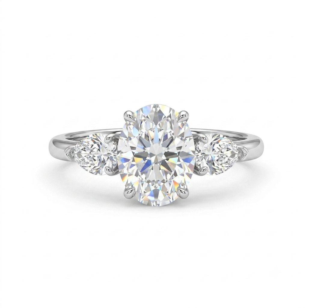Luna Moissanite 2.0 Ct Oval Cut Three Stone Engagement Ring In Sterling Silver