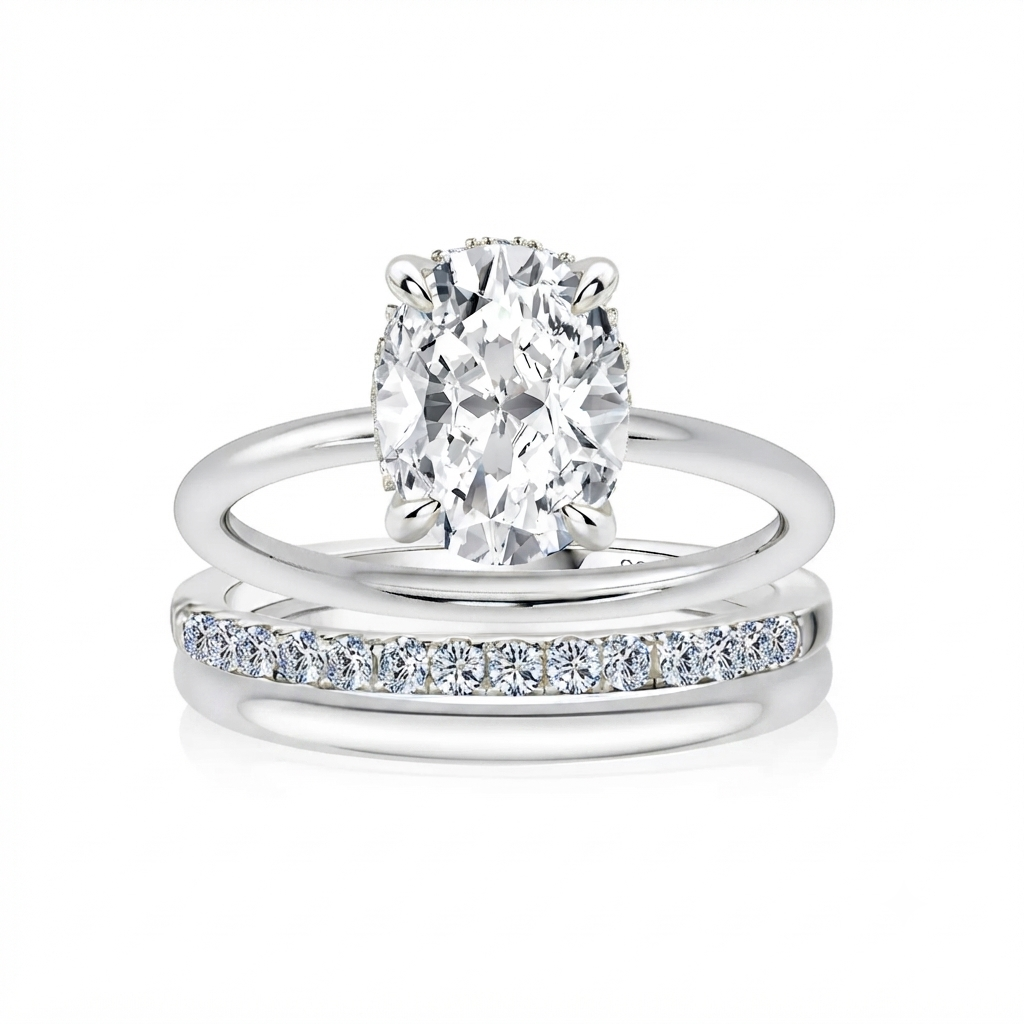 Luna Moissanite 2.0 Ct ～ 4.0 Ct Oval Cut Solitaire 3-Pc Wedding Ring Set In Sterling Silver